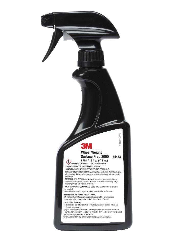 3M wheel weight surface prep spray with Scotch-Brite pad for adhesive weight bonding